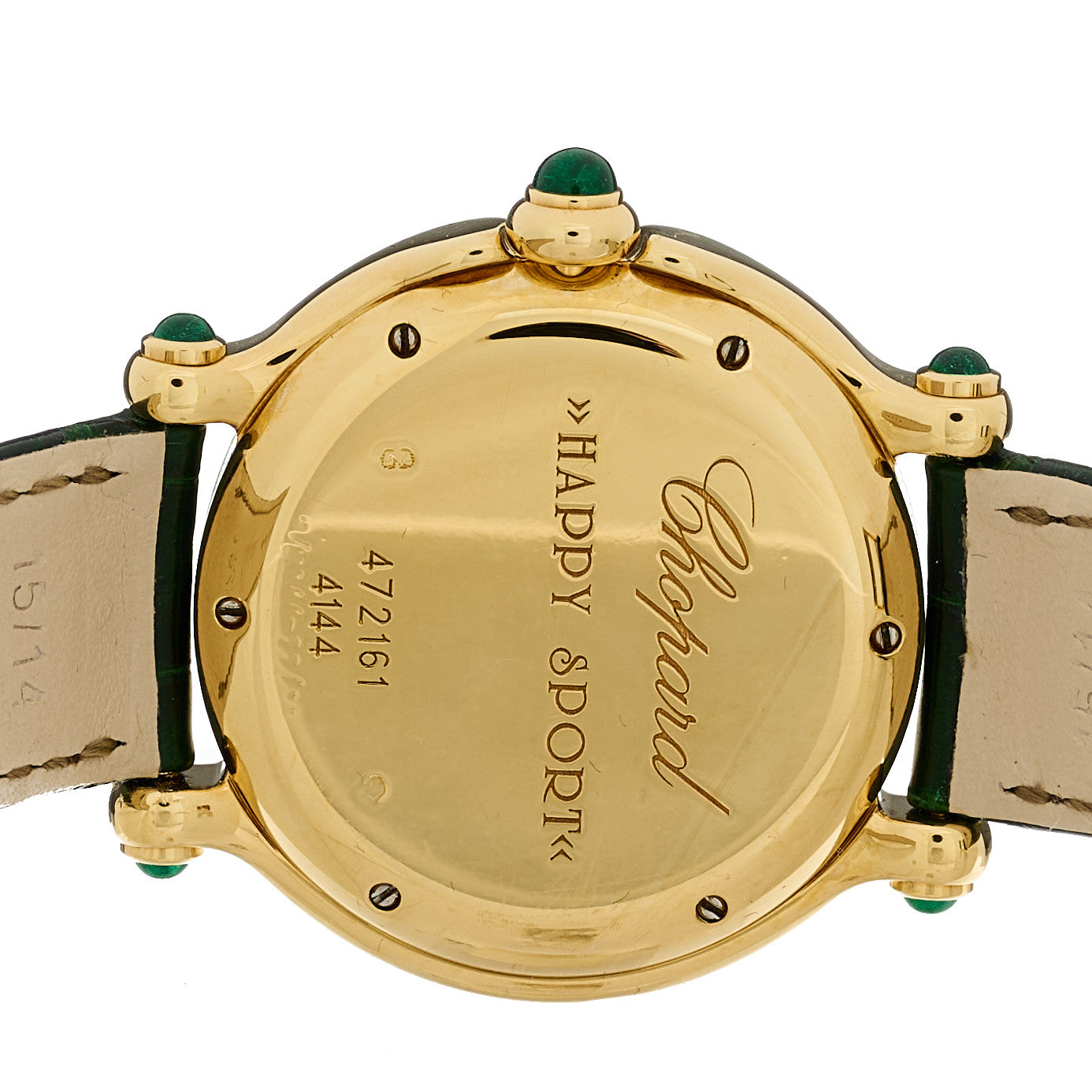 Chopard 18K Yellow Gold Alligator Diamond Bezel 32mm Happy Sport Quartz Watch Green 3 of 4
