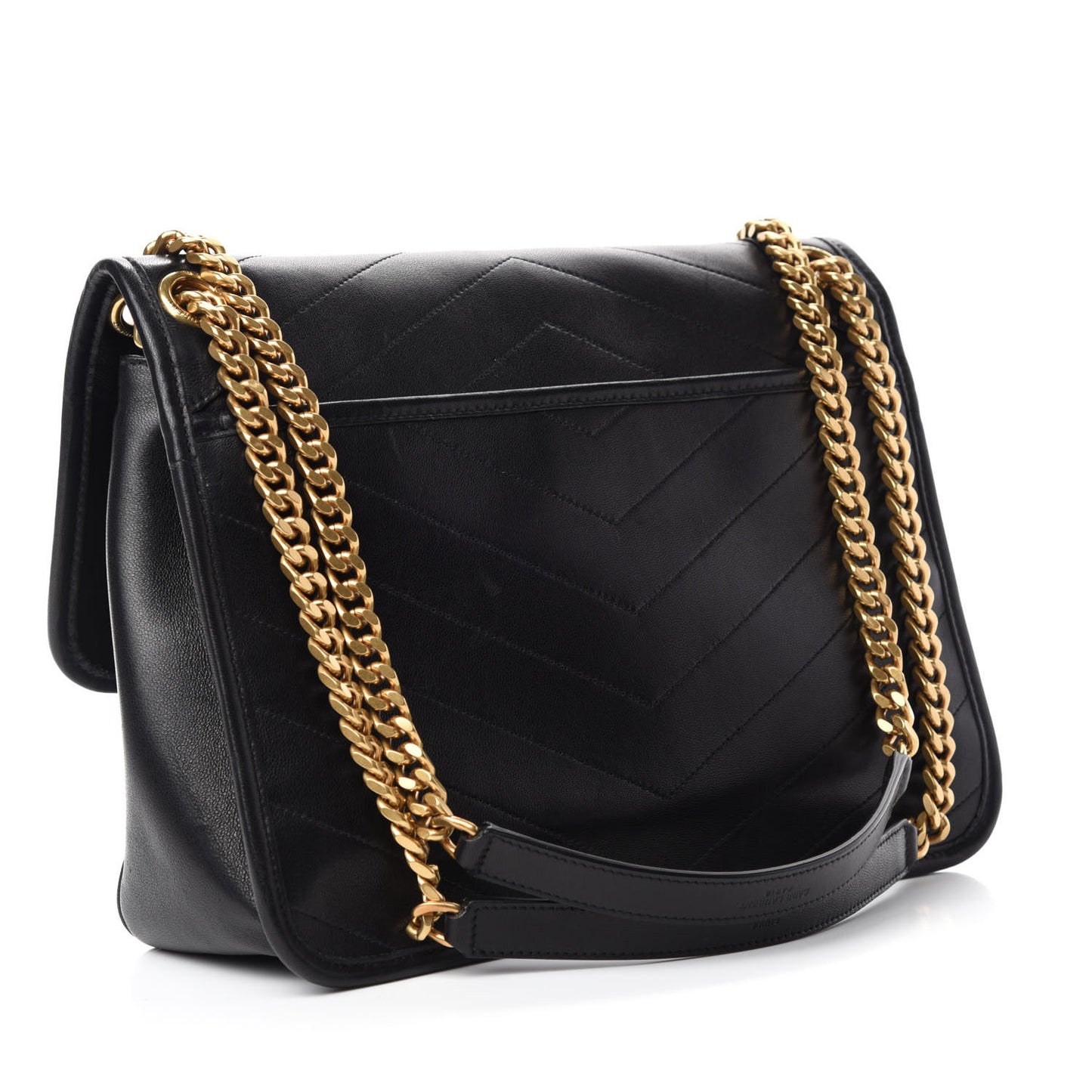 Lambskin Matelasse Monogram Medium Niki Chain Satchel Black