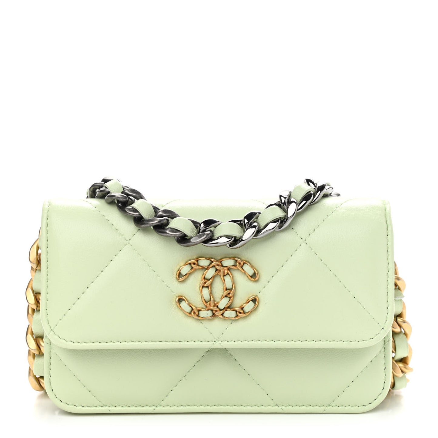 Lambskin Quilted Chanel 19 Clutch With Chain Light Green