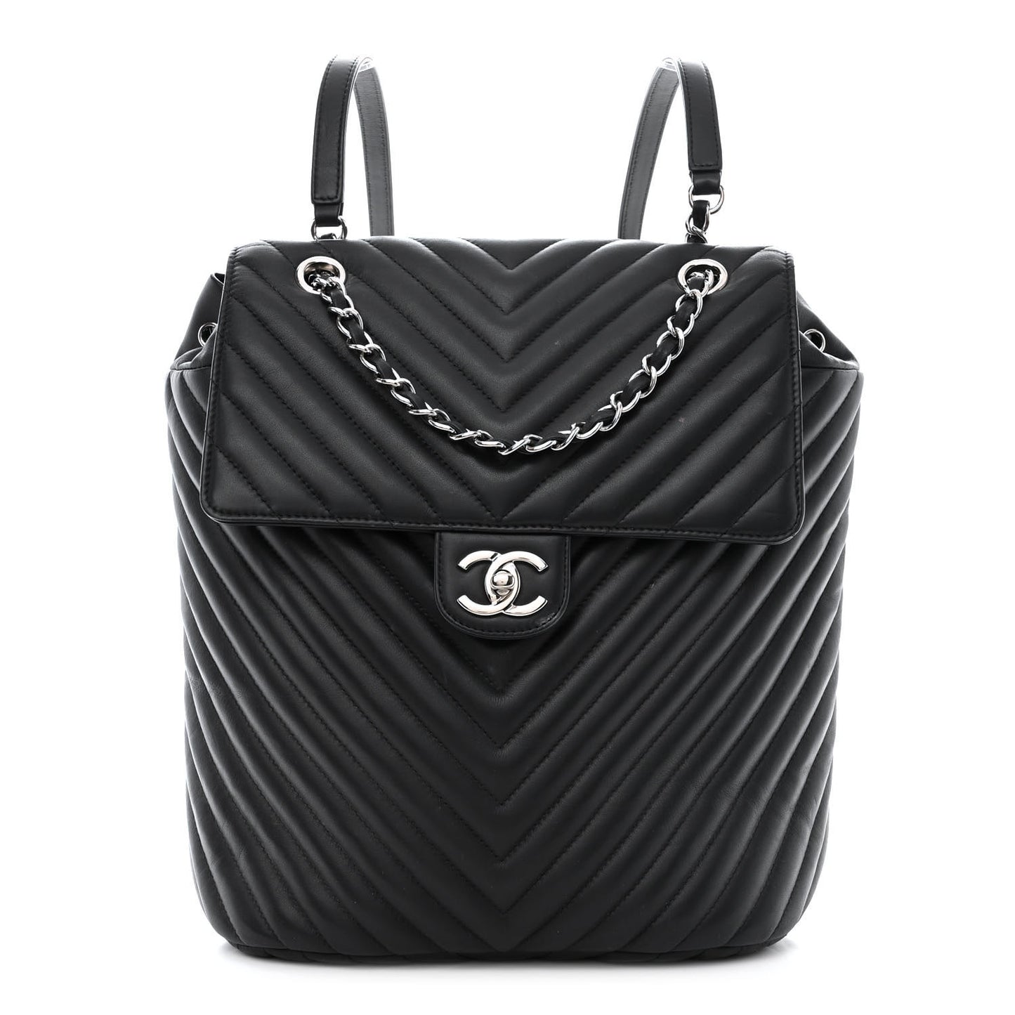 Calfskin Chevron Quilted Large Urban Spirit Backpack Black