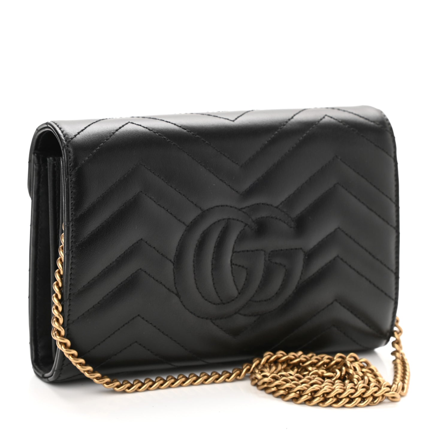 Calfskin Matelasse GG Marmont Chain Wallet Black