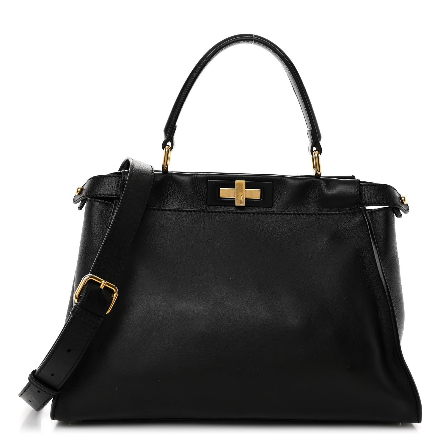 Fendi Vitello Seta Shiny Nappa Medium Peekaboo Iconic Satchel Black 1 of 11