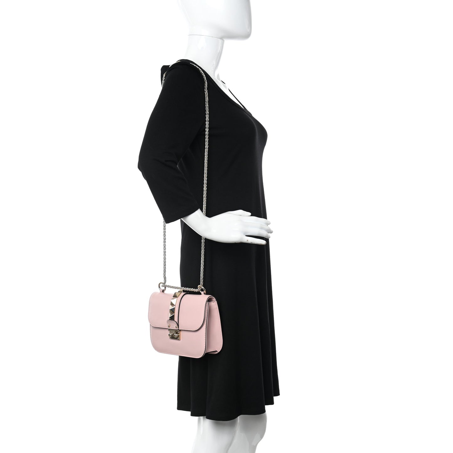 Vitello Small Glam Lock Rockstud Flap Poudre