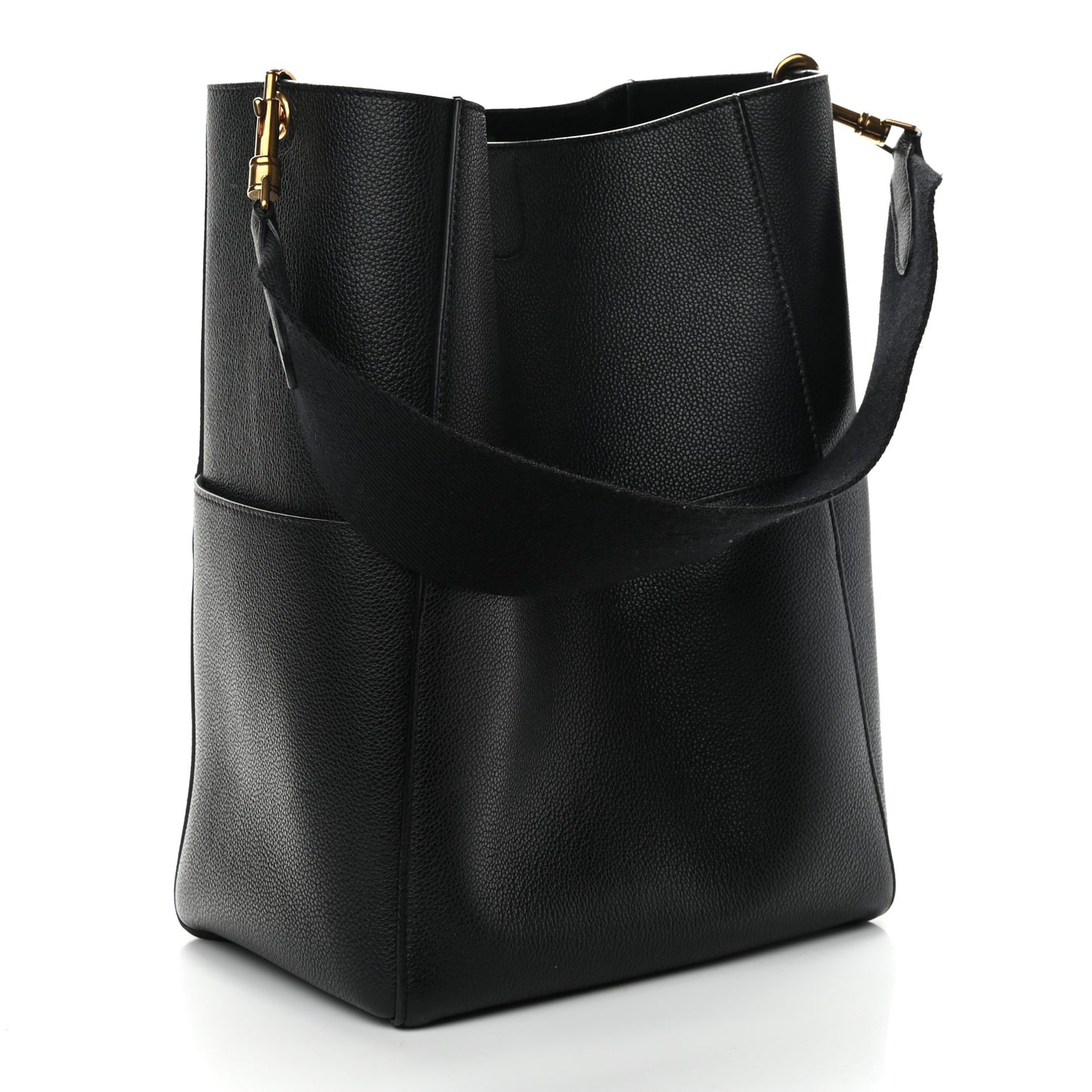 Soft Grained Calfskin Sangle Bucket Bag Black
