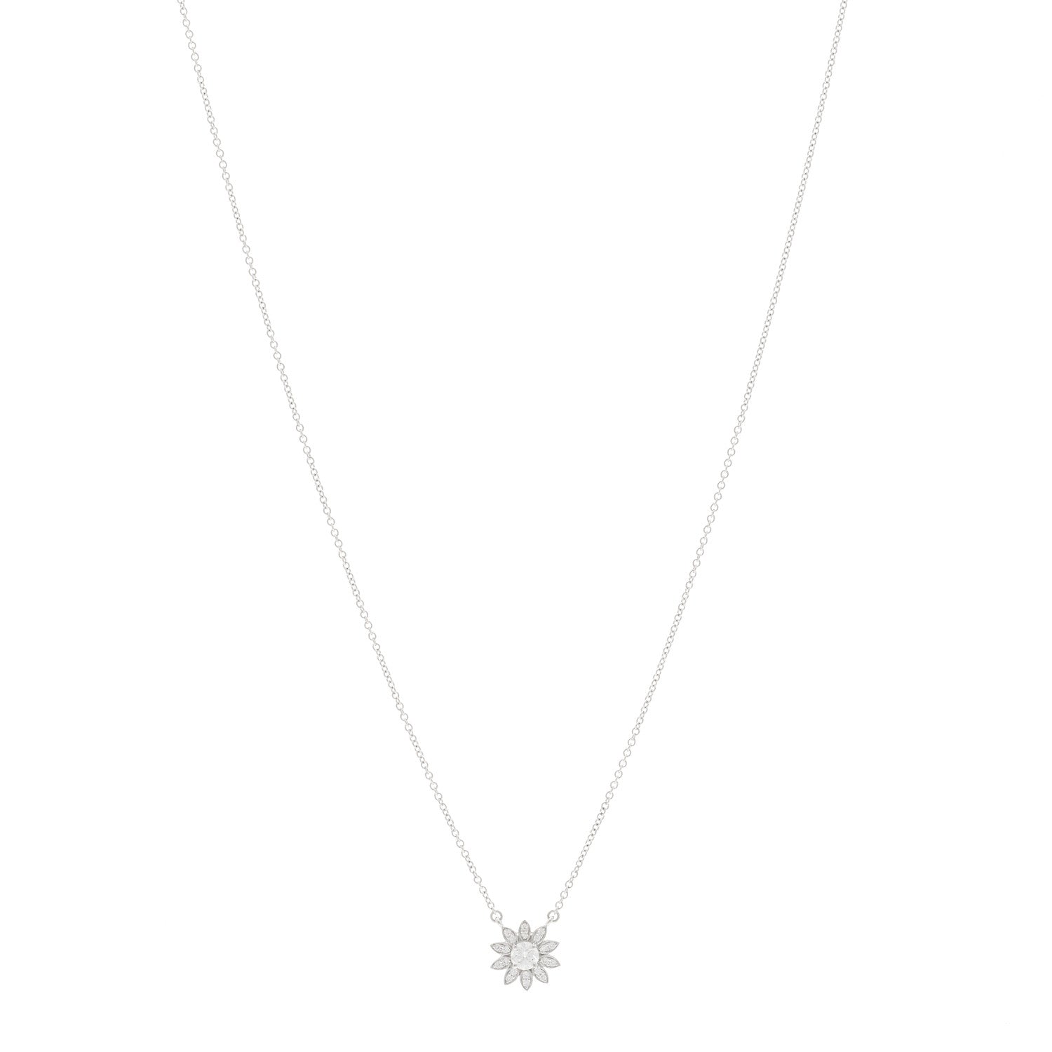 Tiffany Platinum Diamond Small Sunflower Pendant Necklace 1732051