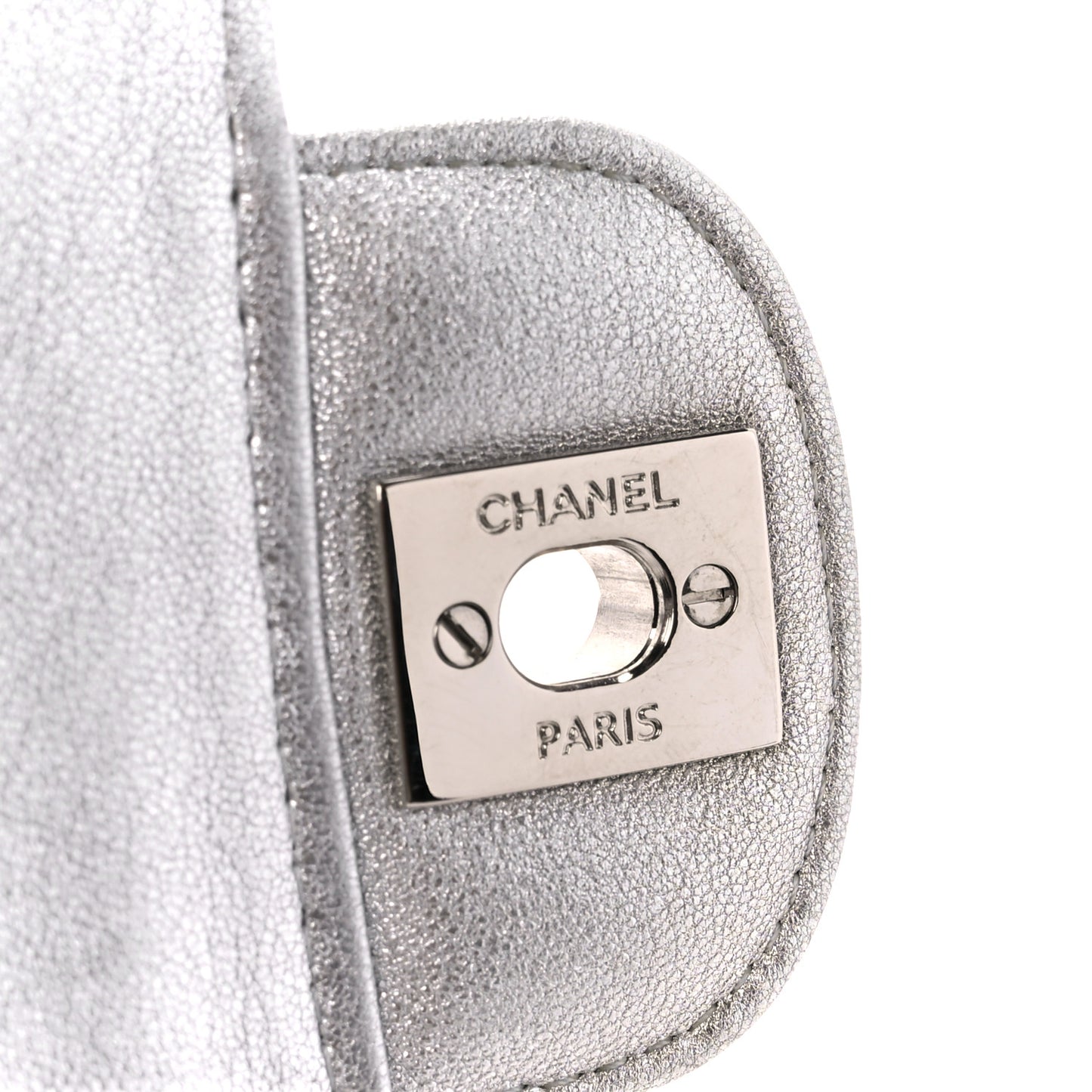 Metallic Lambskin Quilted Mini Square Flap Silver