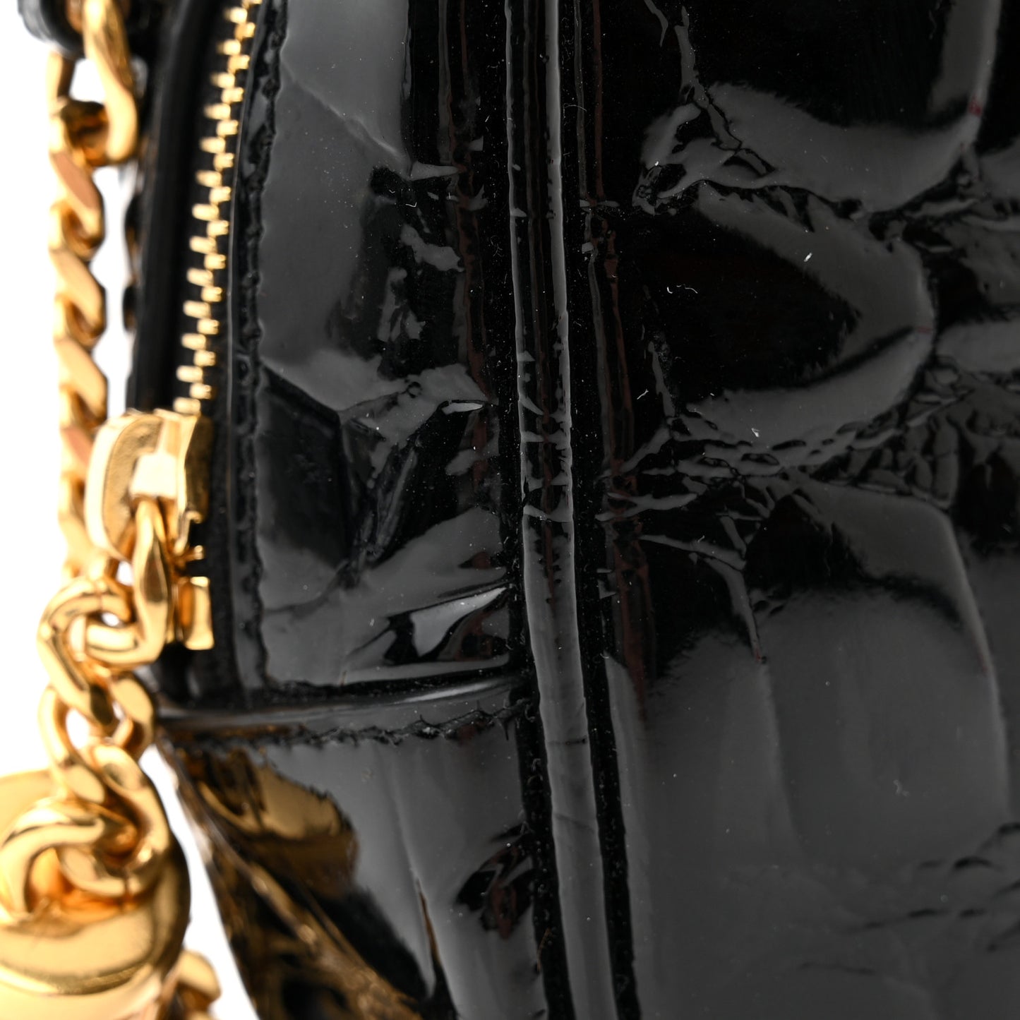 Patent Calfskin Crocodile Embossed Monogram Mini Lou Camera Bag Black