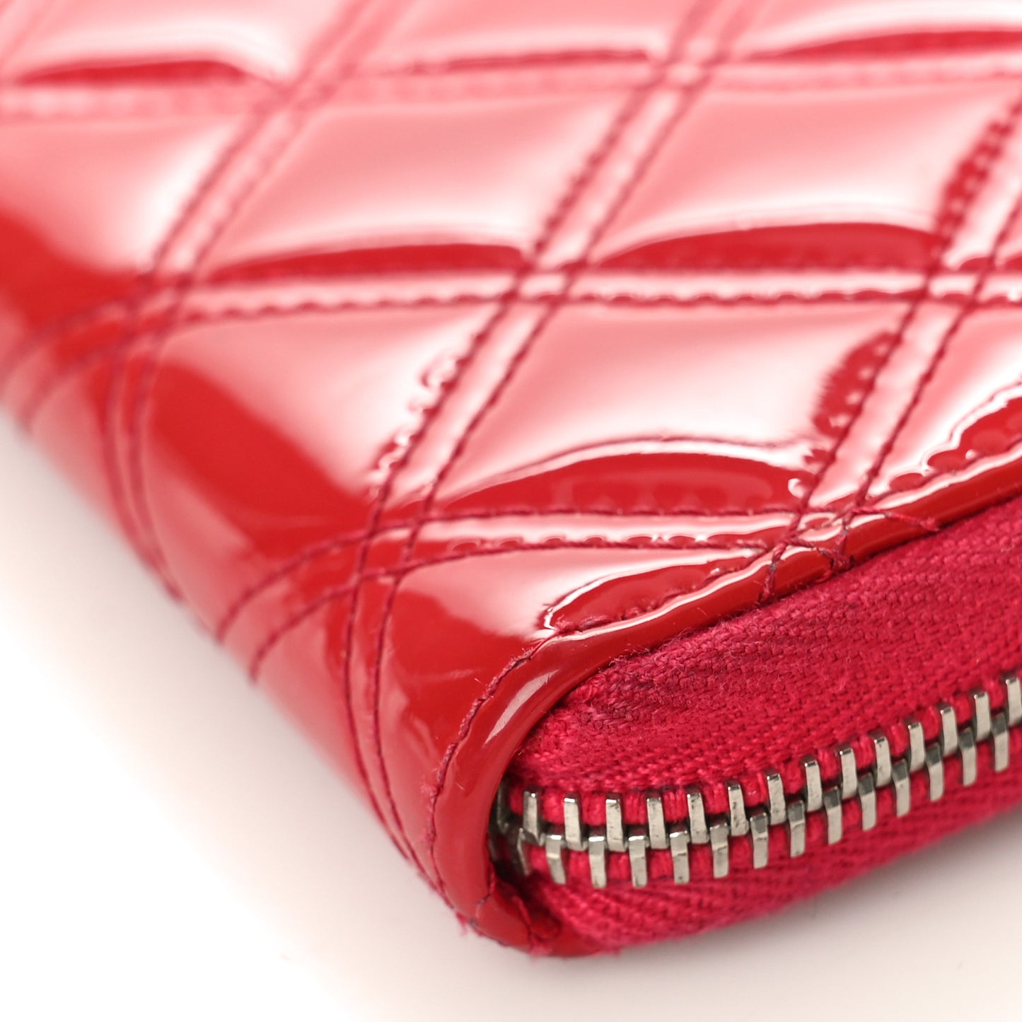 Patent Quilted Double Stitched Zip Around Wallet Pink