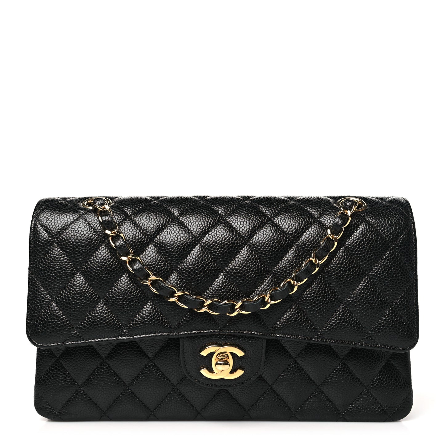 Caviar Quilted Medium Double Flap Black