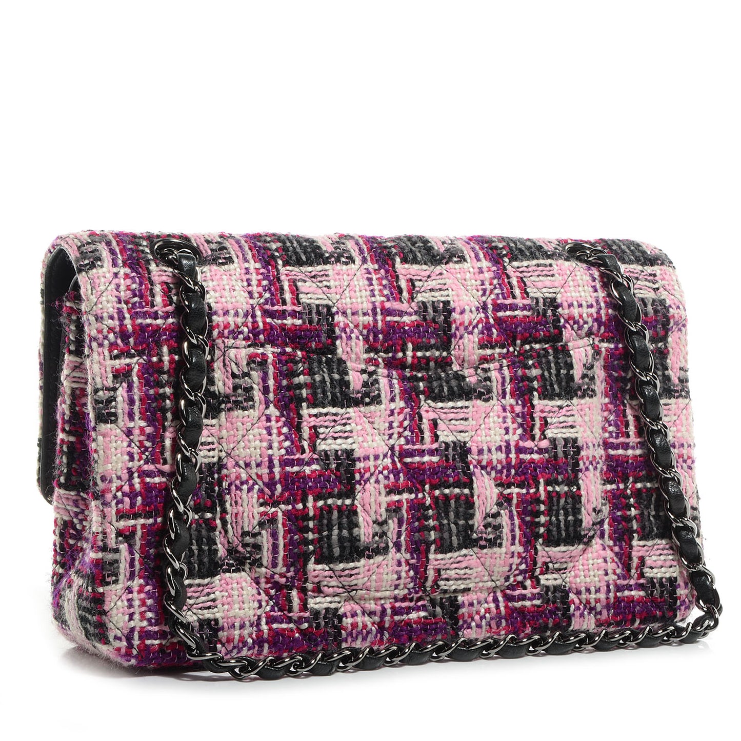 Tweed Medium Double Flap Pink Black