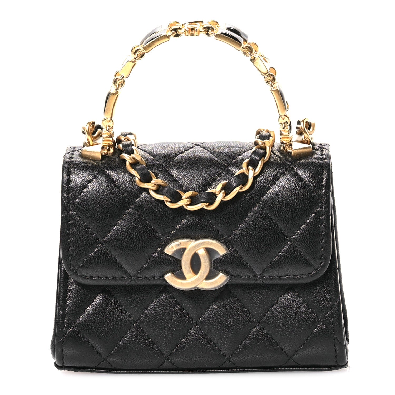 Chanel Lambskin Enamel Quilted Mini Top Handle Flap Black 1 of 10