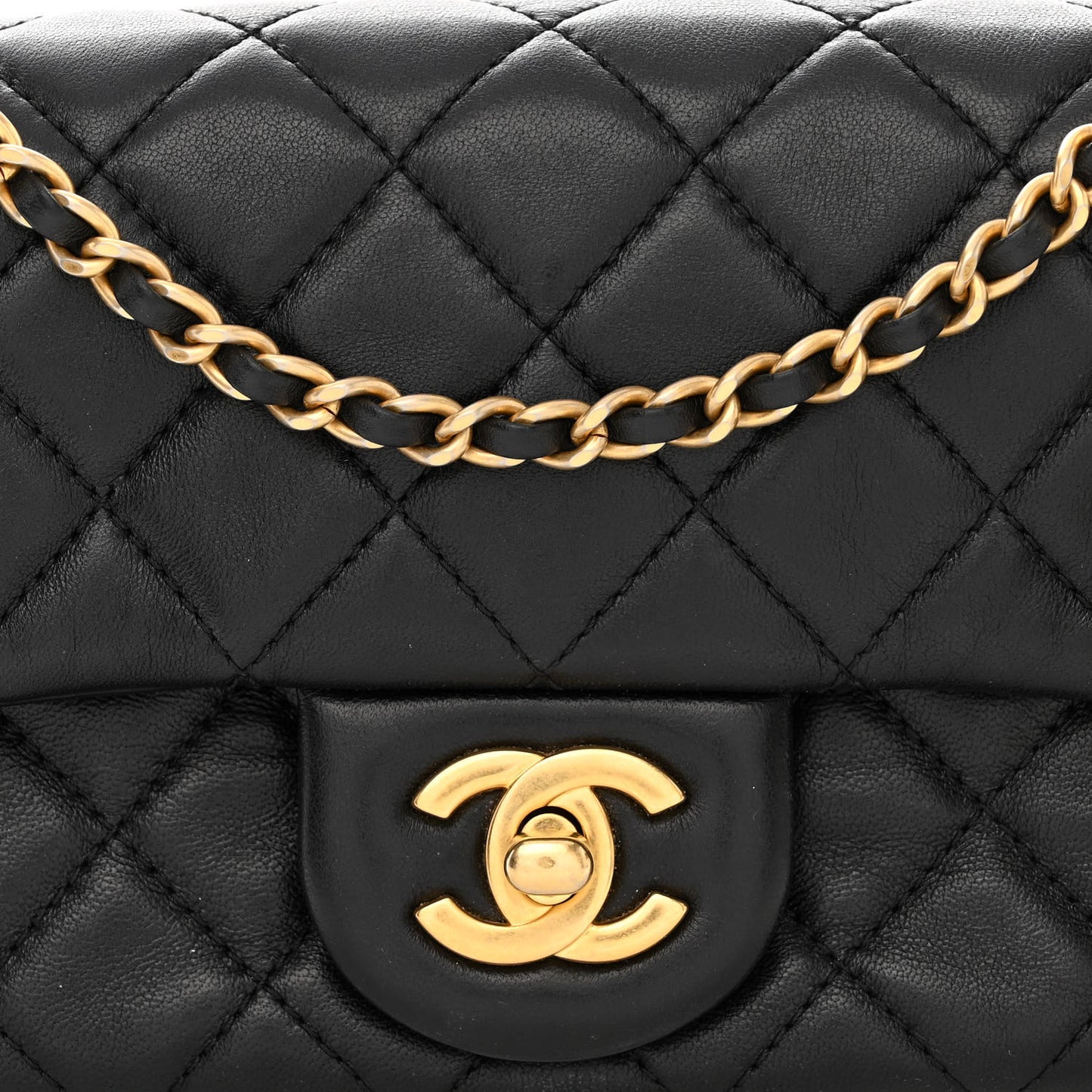 Lambskin Quilted Mini Rectangular Pearl Crush Flap Black