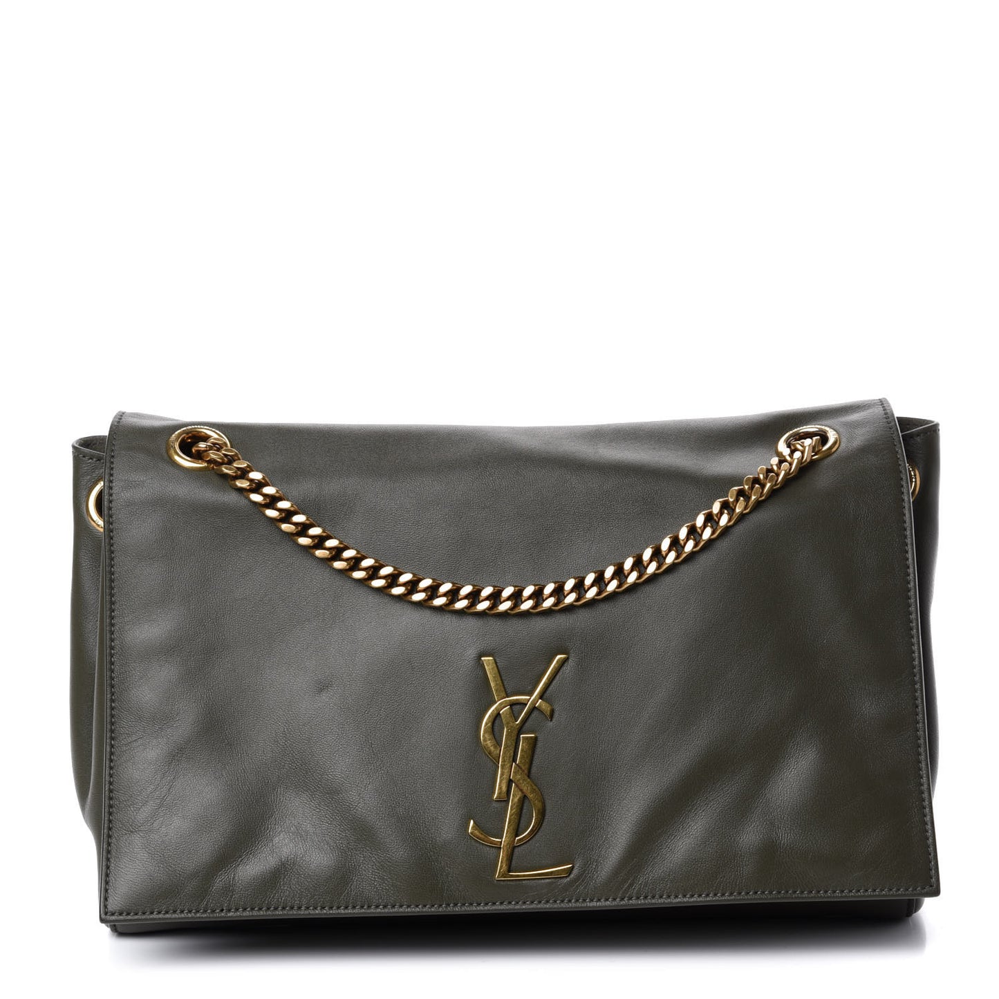 Smooth Calfskin Suede Medium Reversible Monogram Kate Satchel Olive