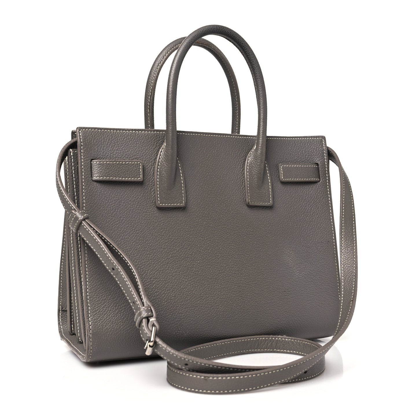 Grained Calfskin Topstich Baby Sac De Jour Grey