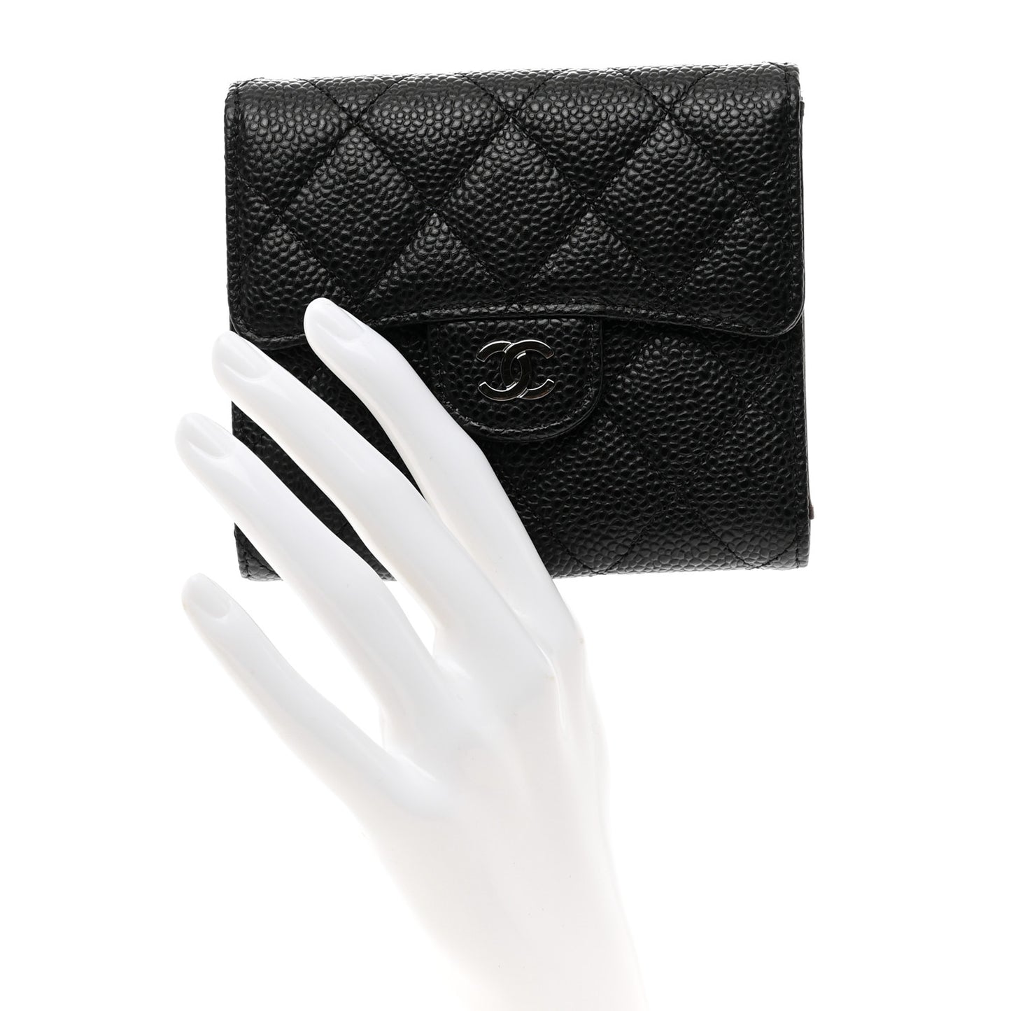 Caviar Quilted Compact Flap Wallet Black