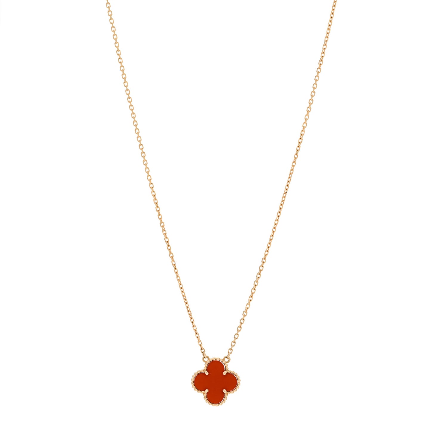 18K Yellow Gold Carnelian Vintage Alhambra Pendant Necklace