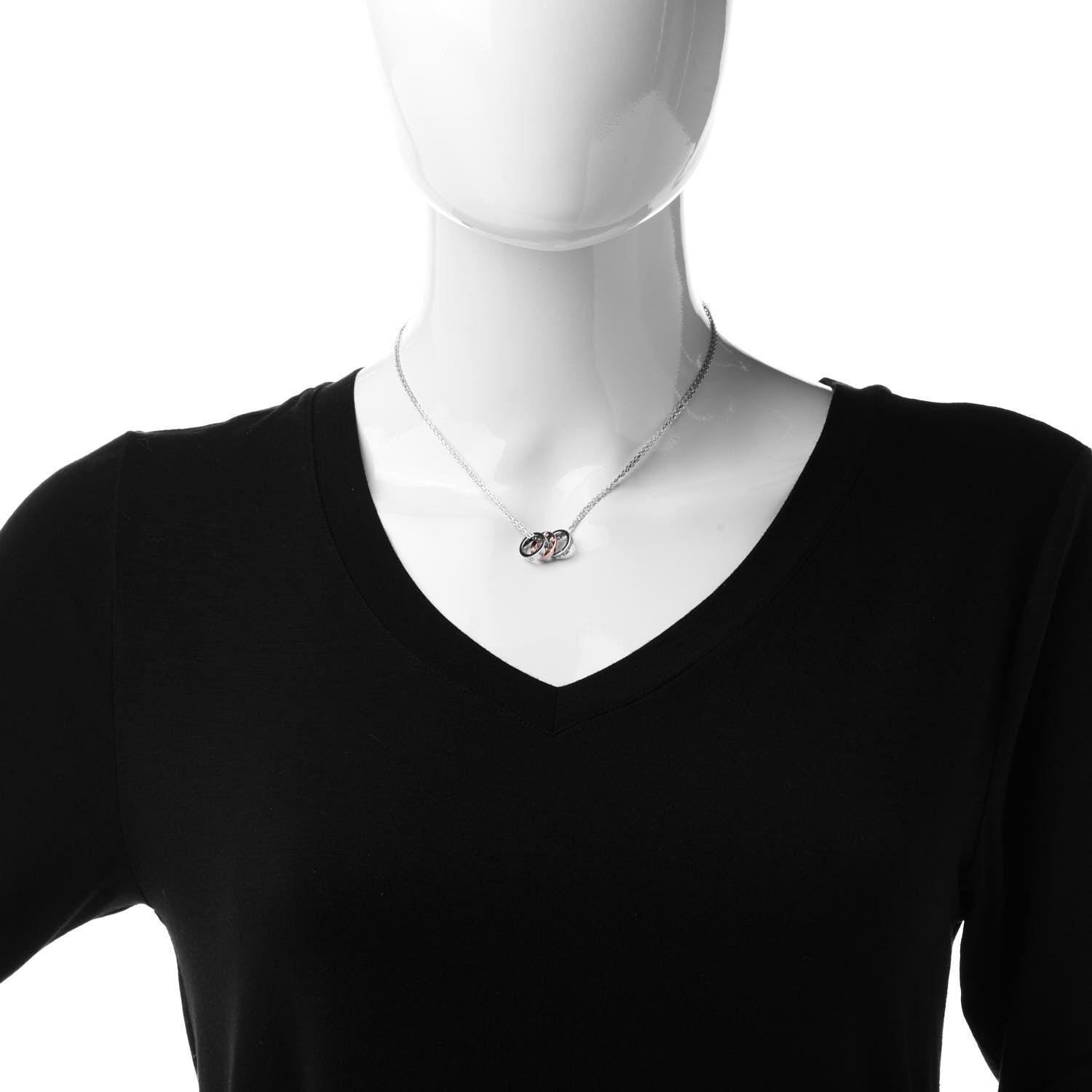 Cartier 18K White Pink Gold Diamond .29ctw Three Ring LOVE Pendant Necklace 2 of 9