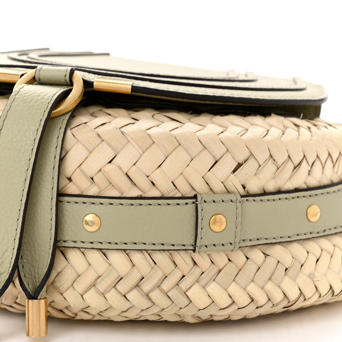 Raffia Small Grain Calfskin Small Marcie Basket Crossbody Faded Green