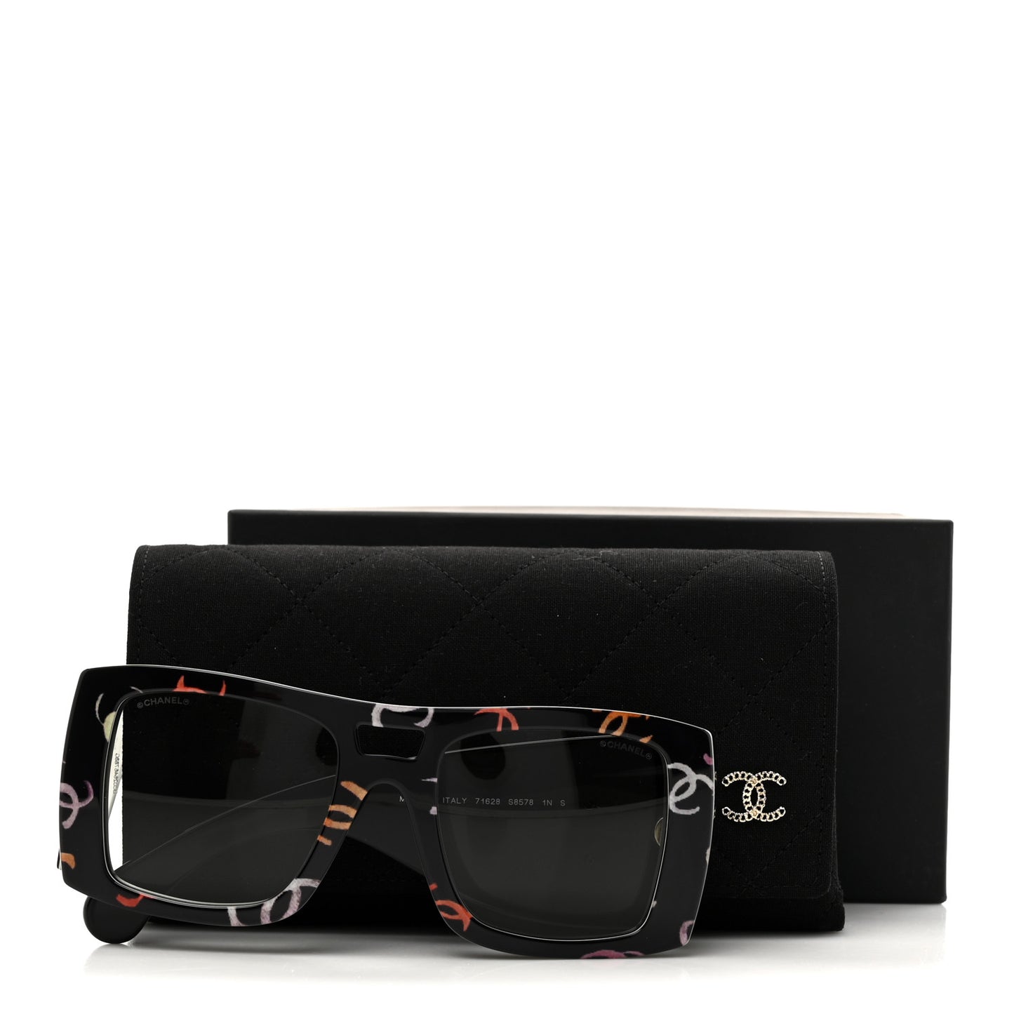 Acetate CC Logo Square Sunglasses 71628 Black Multicolor