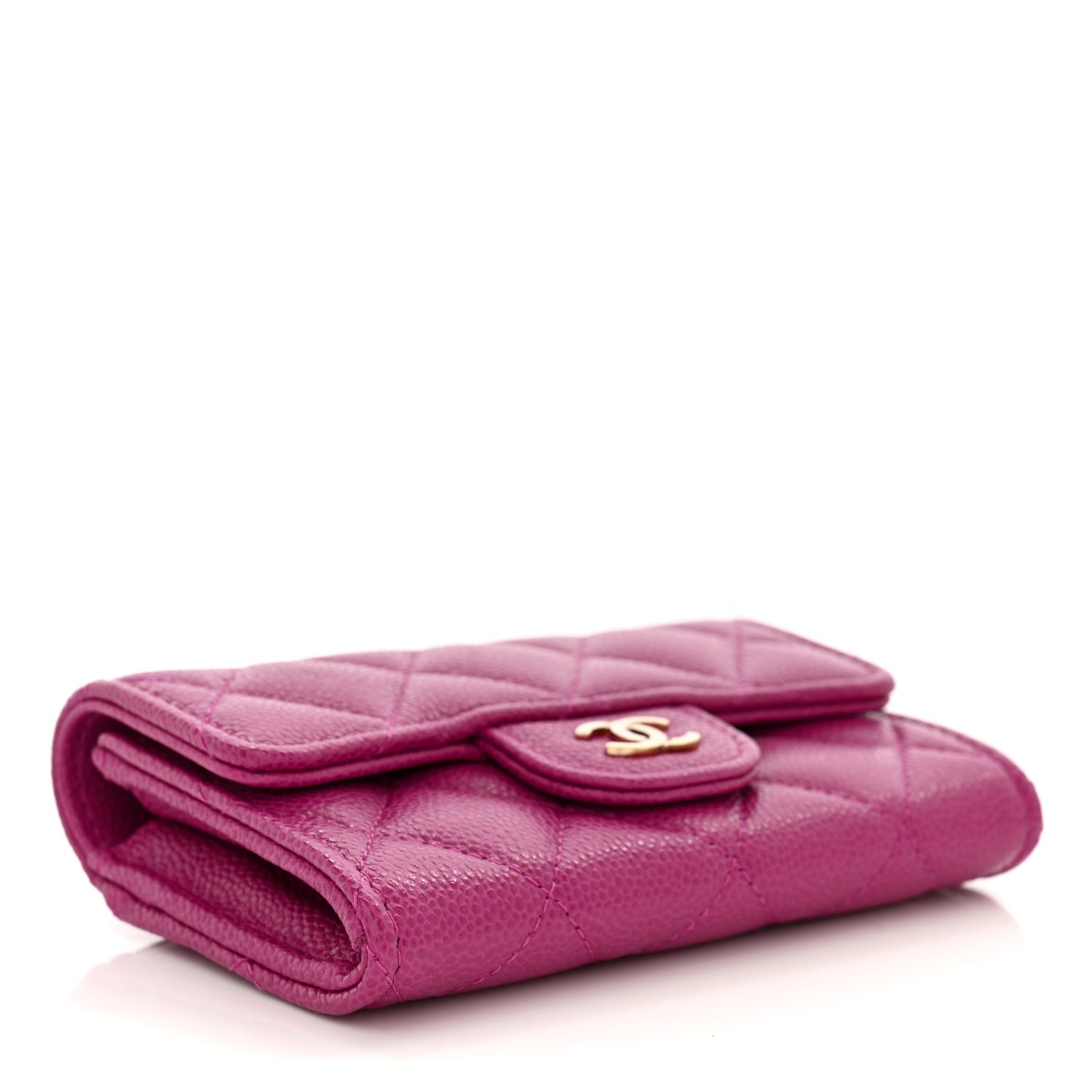 Caviar Quilted Flap Card Holder Wallet Purple