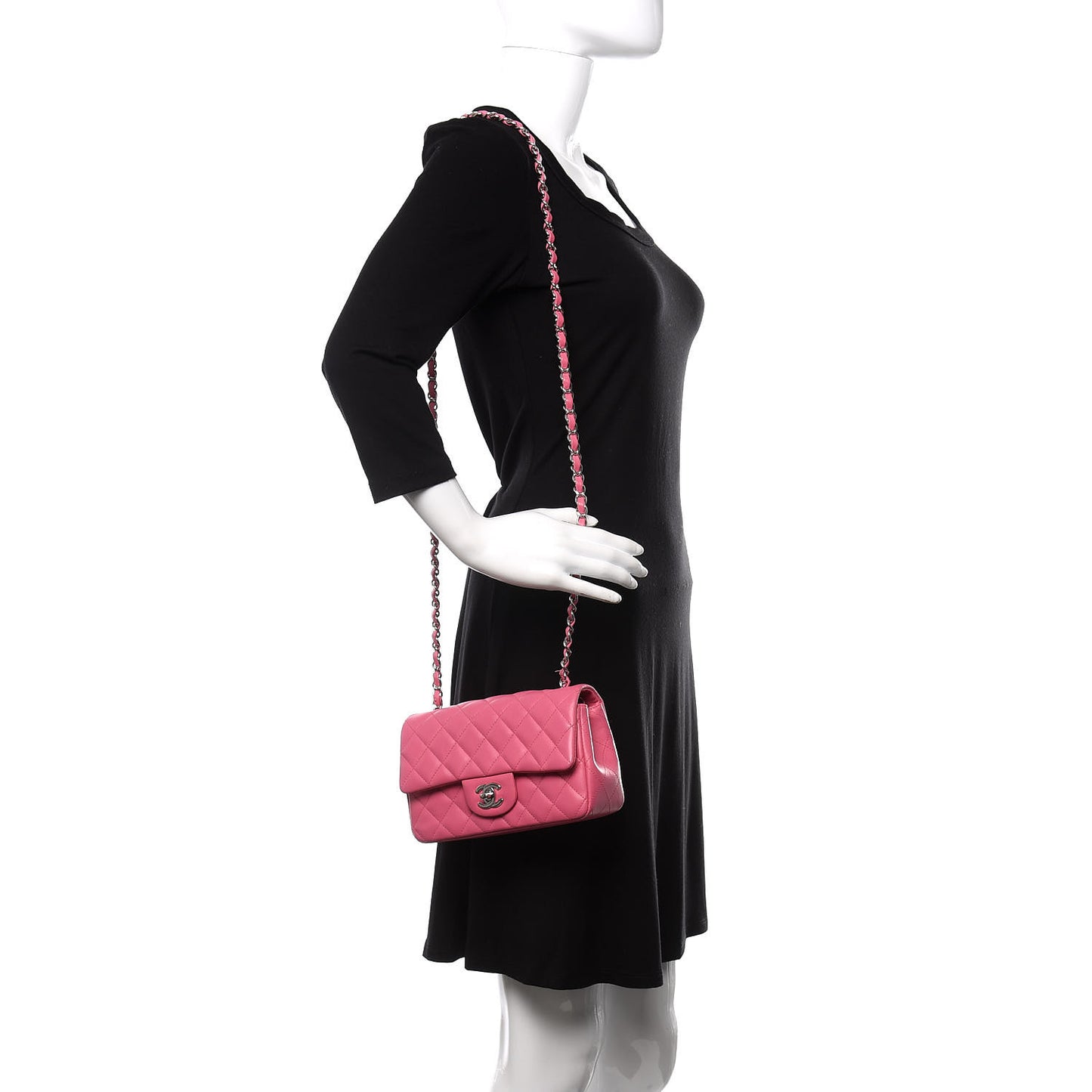 Lambskin Quilted Mini Rectangular Flap Dark Pink