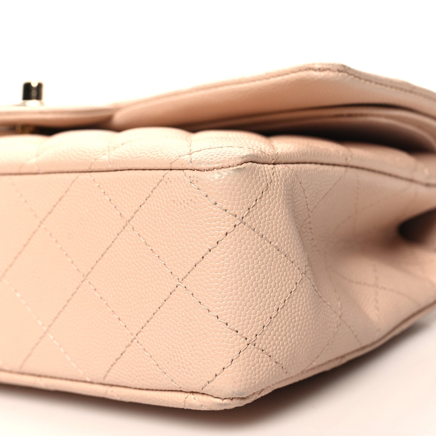 Caviar Quilted Medium Double Flap Light Beige