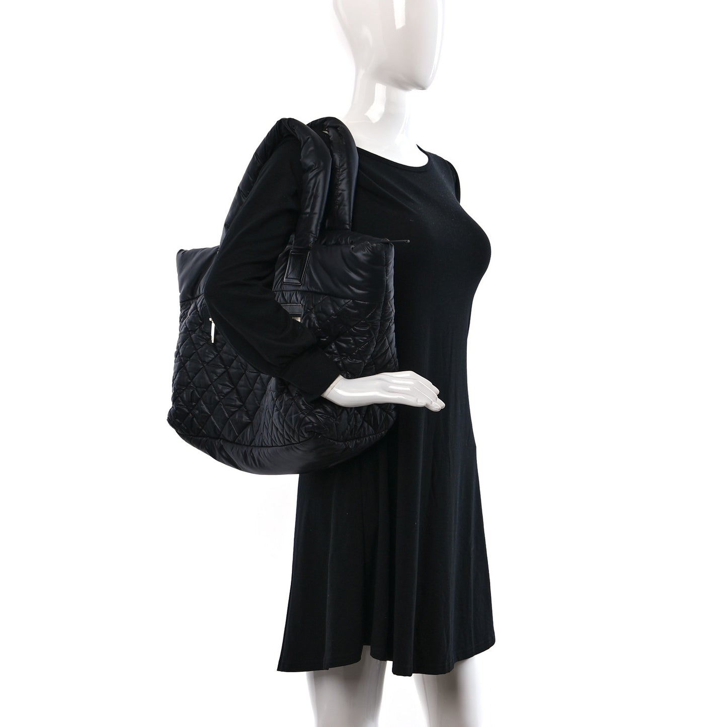 Nylon Quilted Large Coco Cocoon Tote Black