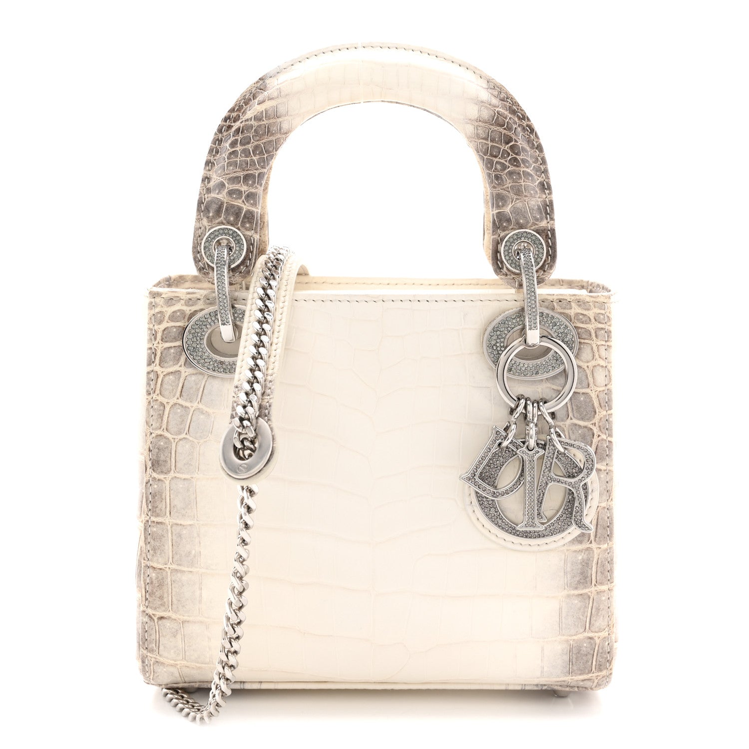 Dior ホワイト Christian Dior Niloticus Crocodile Himalaya Crystal Mini Lady Dior