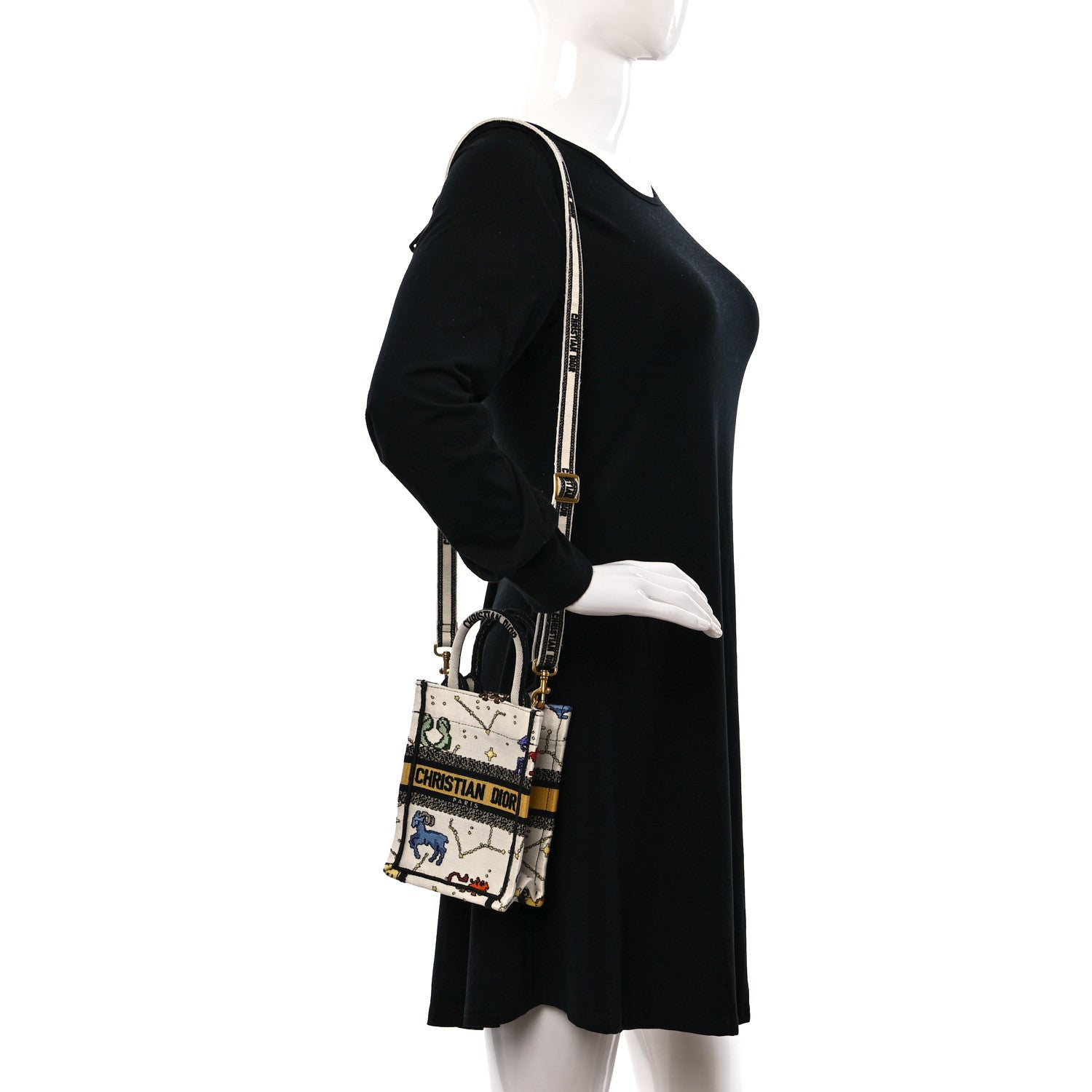 Christian Dior Canvas Embroidered Pixel Zodiac Mini Book Tote Phone Bag Latte Multicolor 2 of 10