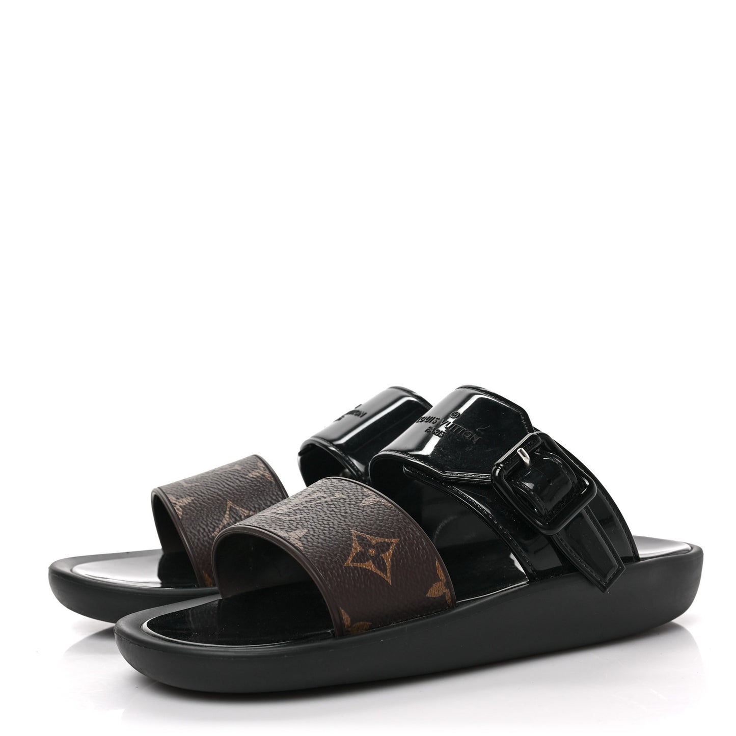 Monogram Sunbath Flat Mule Sandals 35 Black