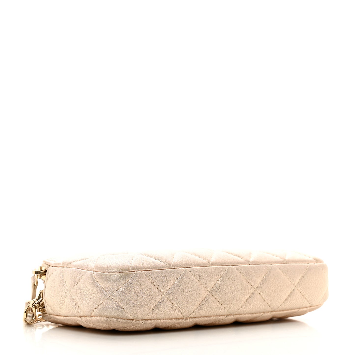 Metallic Lambskin Quilted Small Clutch With Chain Gold