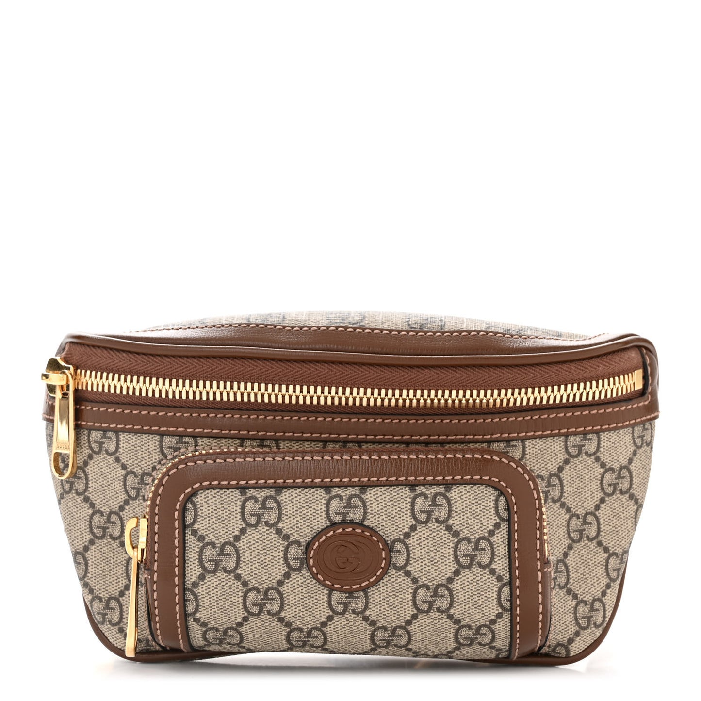 GG Supreme Monogram Textured Calfskin Retro Interlocking G Belt Bag Beige Ebony Brown Sugar