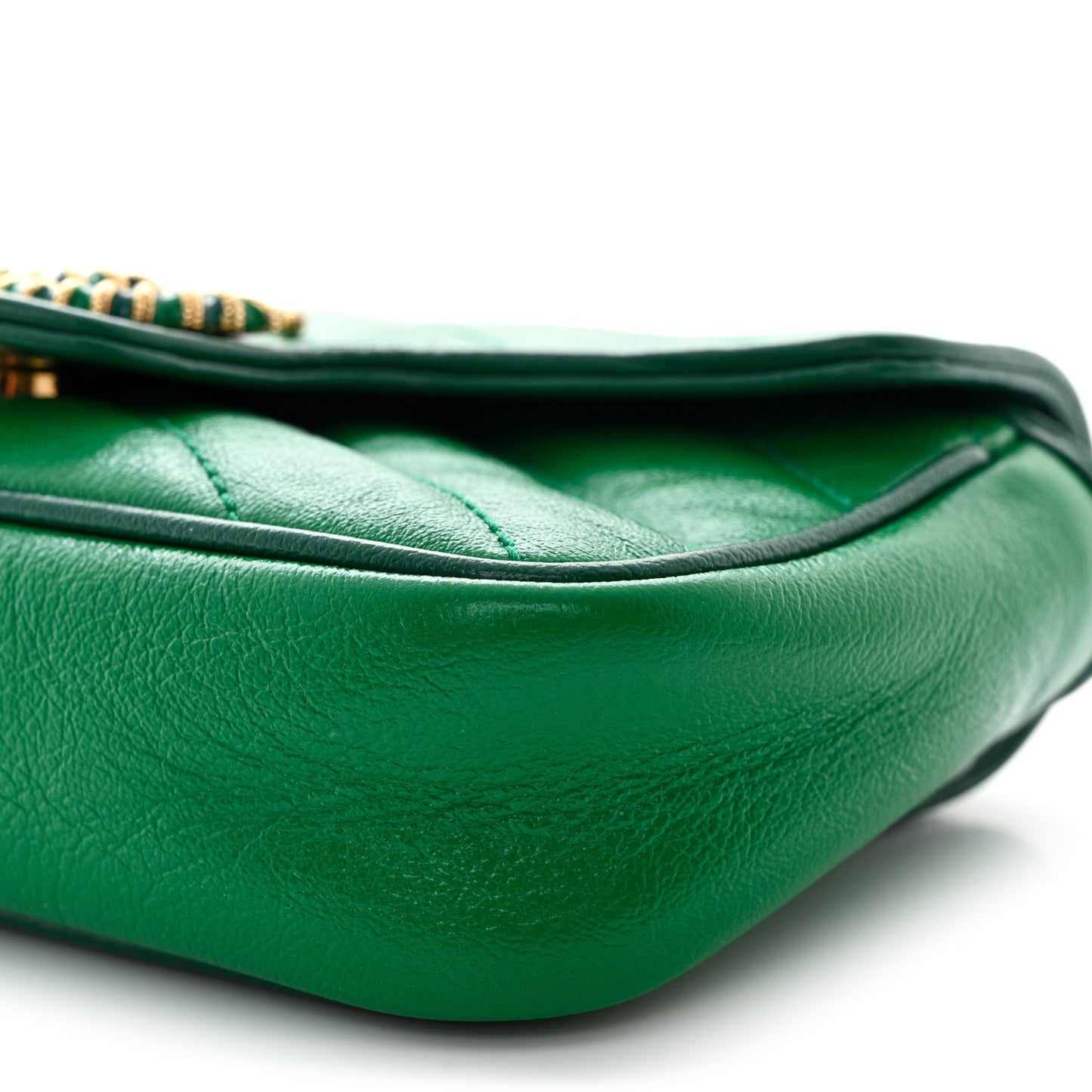 Azalea Calfskin Enamel Matelasse Diagonal Super Mini Torchon GG Marmont Shoulder Bag New Shamarock Emerald