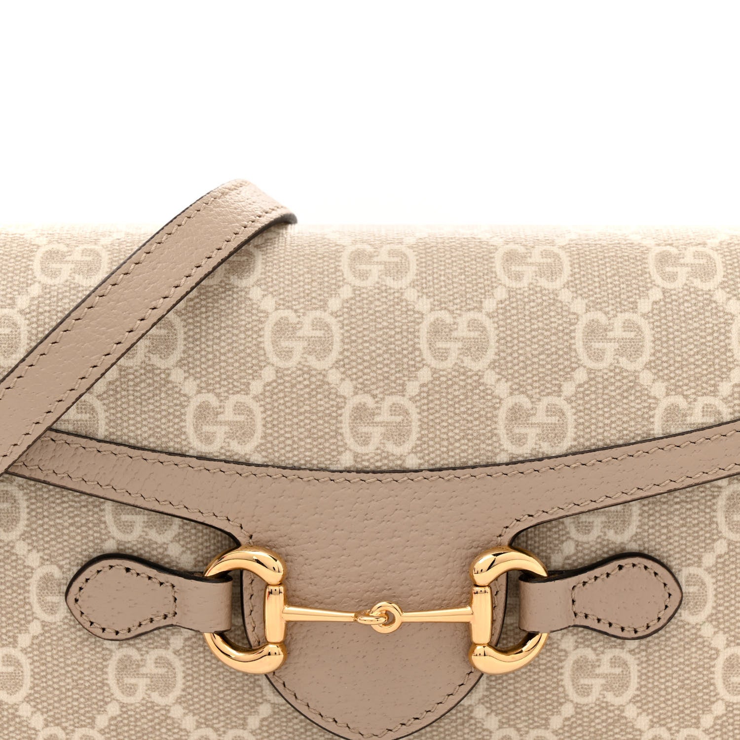 Gucci GG Supreme Monogram Textured Dollar Calfskin Mini Horsebit 1955 Shoulder Bag Beige Mystic White Oatmeal 8 of 11