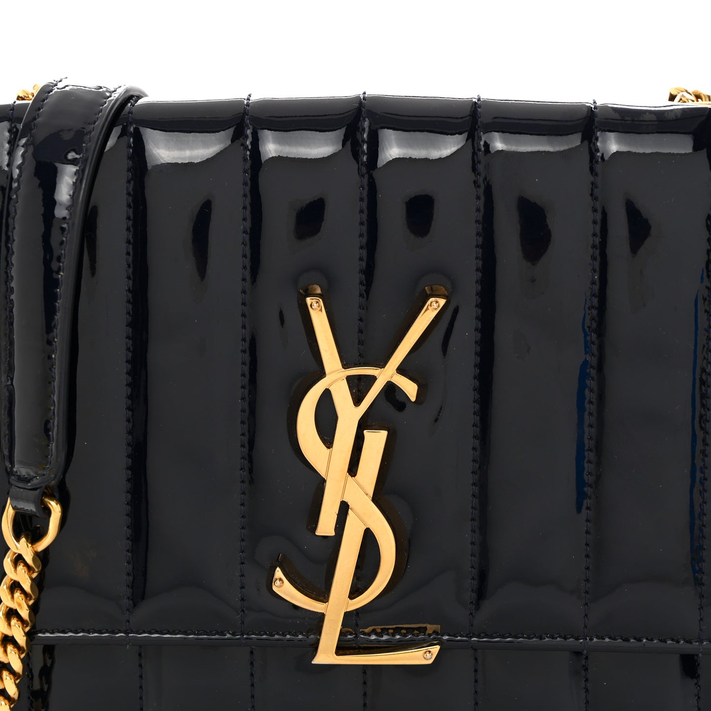 Patent Calfskin Matelasse Monogram Medium Vicky Chain Bag Blue