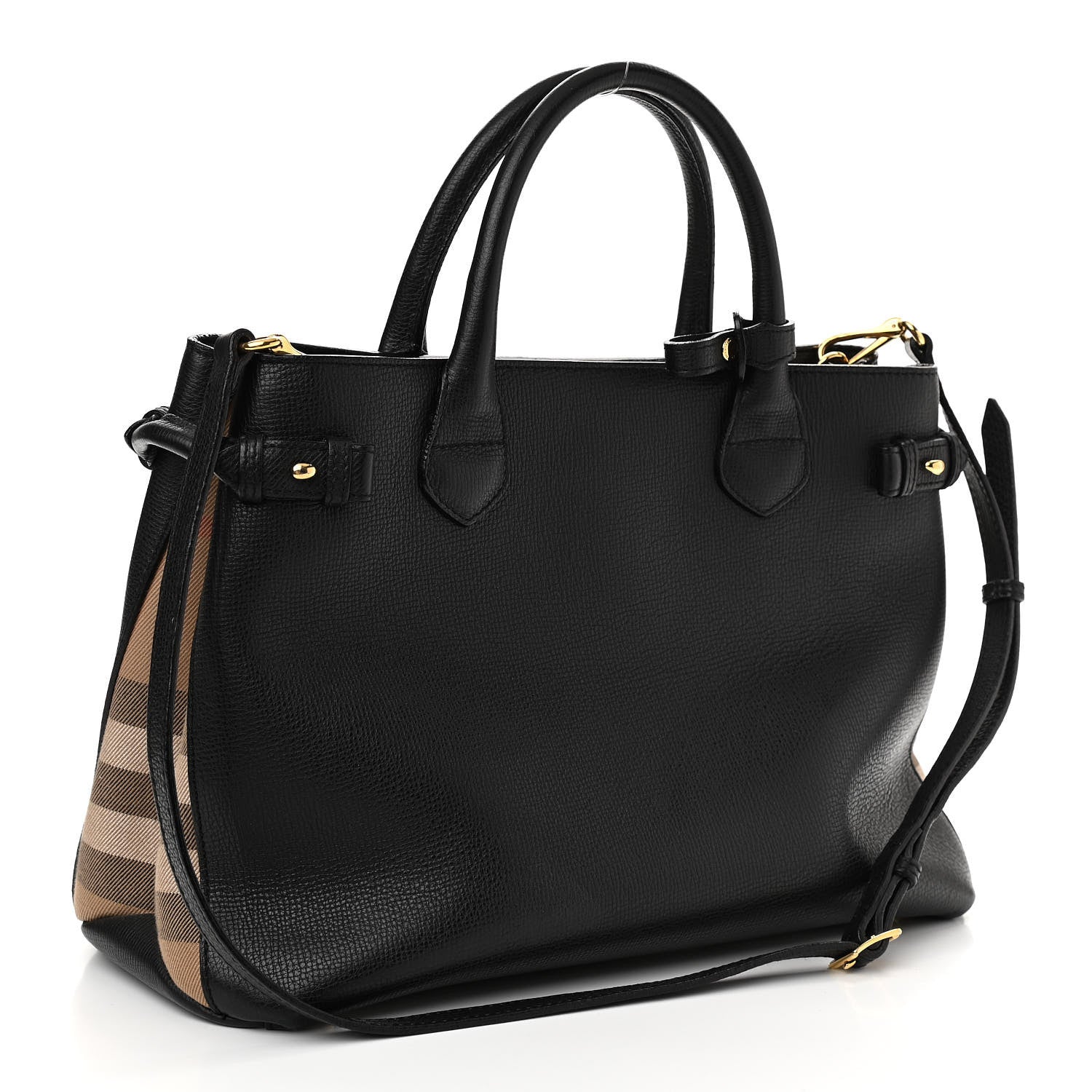 Burberry Derby Calfskin House Check Medium Banner Tote Black 3 of 11