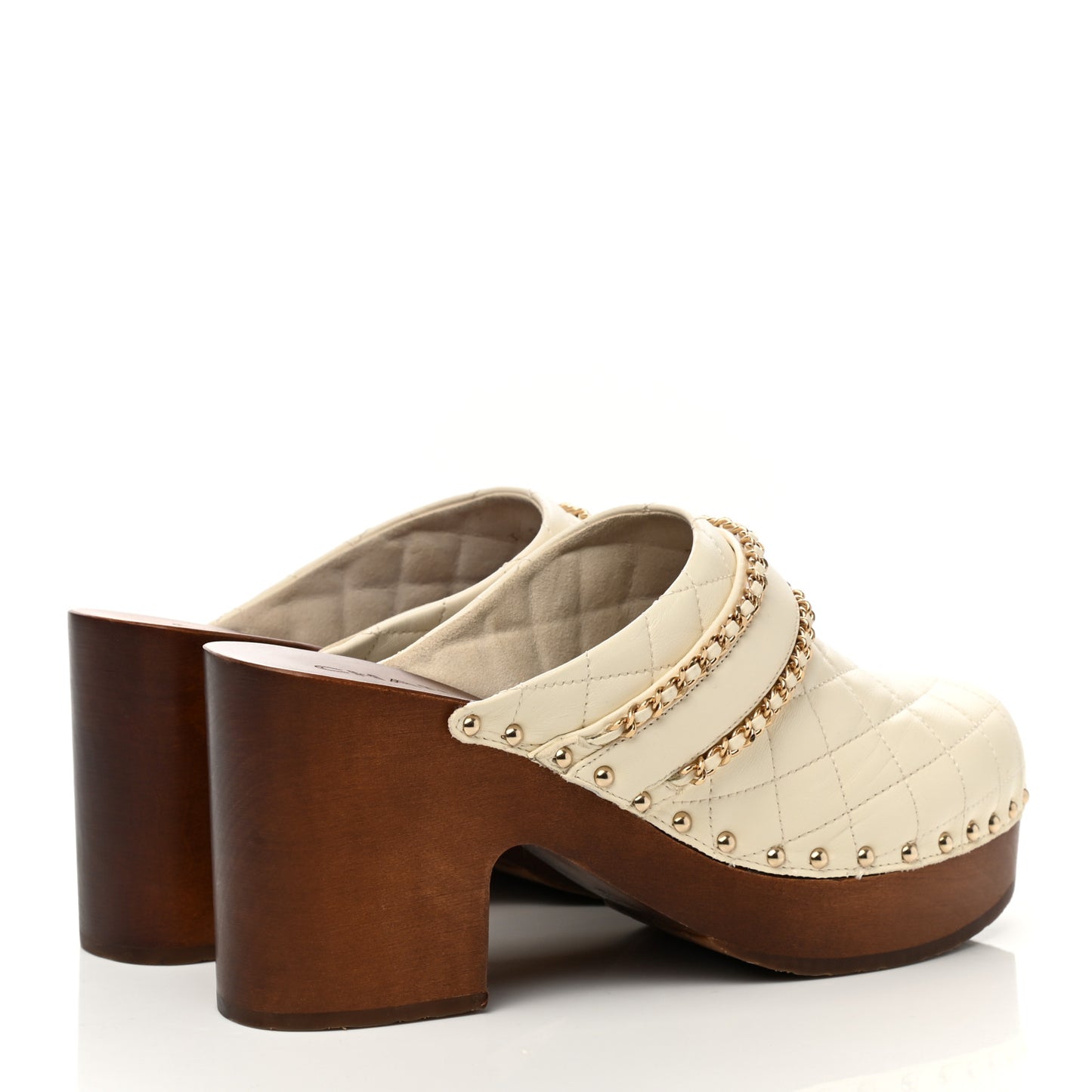 Lambskin Quilted Chain Clog Mules 39 Ivory