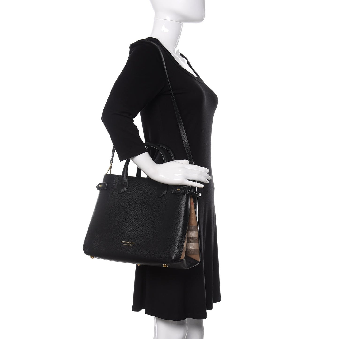 Derby Calfskin House Check Medium Banner Tote Black