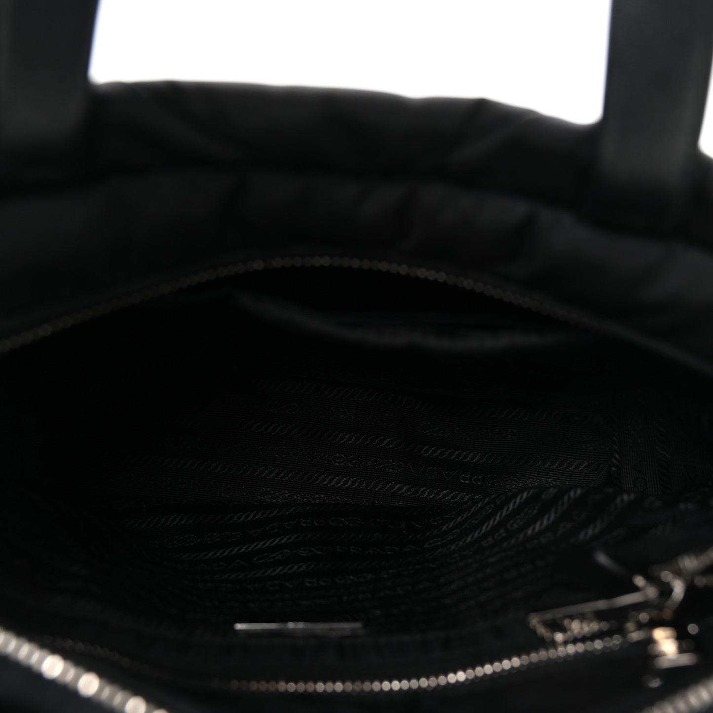 Re-Nylon Nappa Triangle Quilted Padded Double Handled Zip Pocket Tote Black