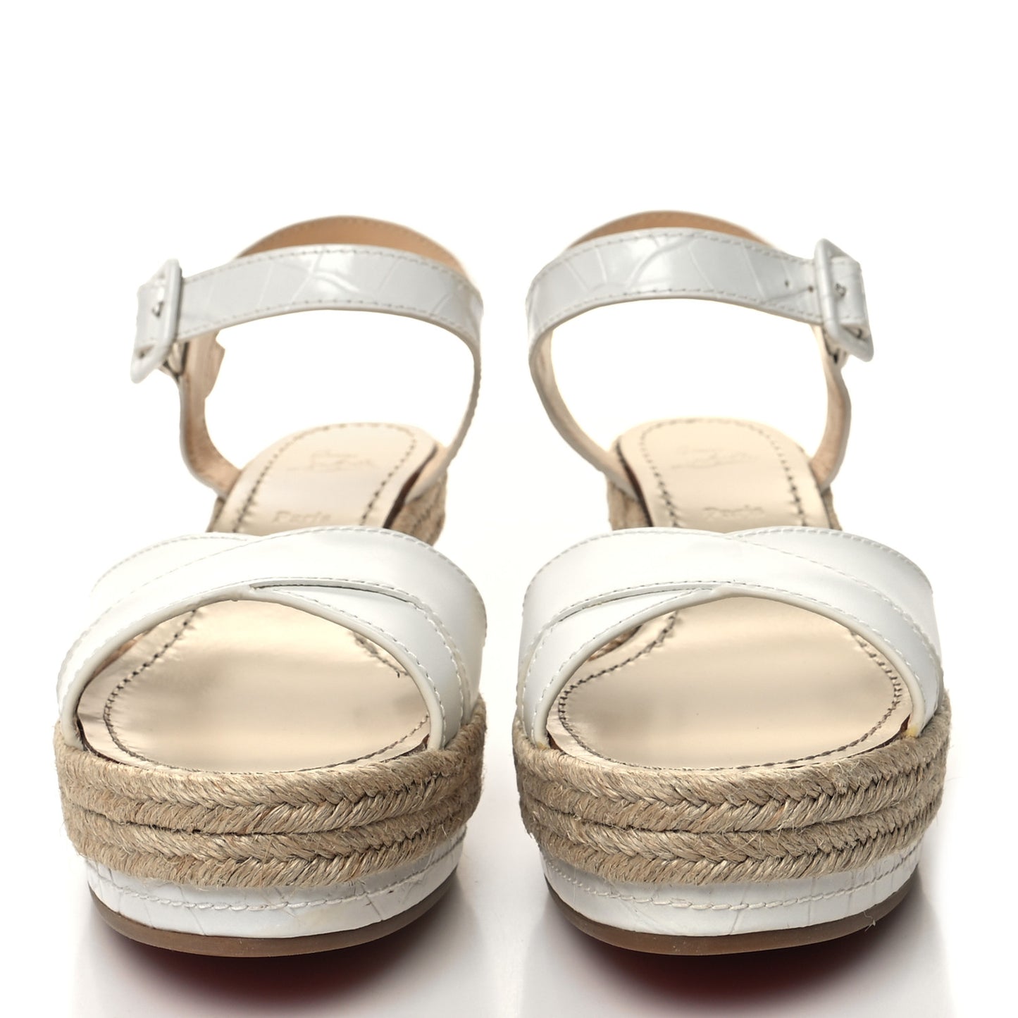 Calfskin Crocodile Embossed Almerio 60 Espadrille Wedges 38 White