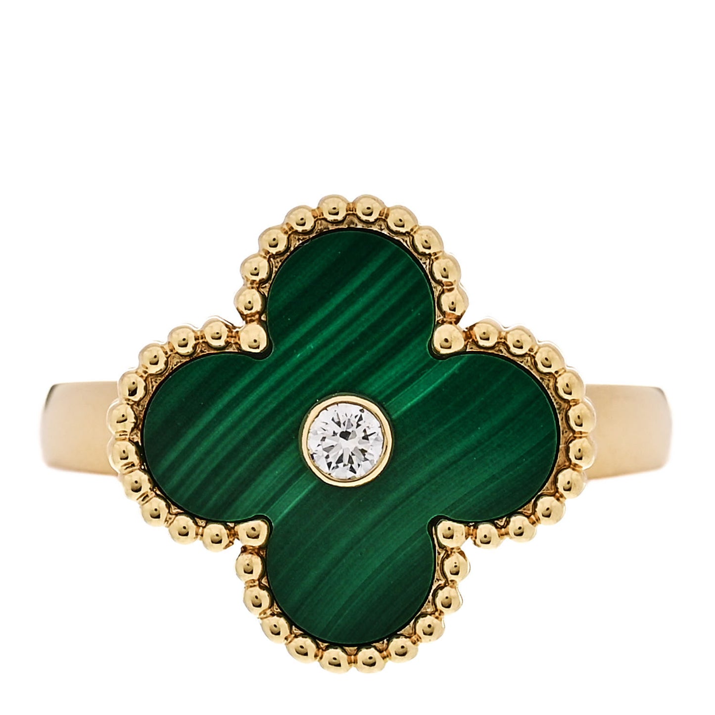 18K Yellow Gold Diamond Malachite Vintage Alhambra Ring 52 6