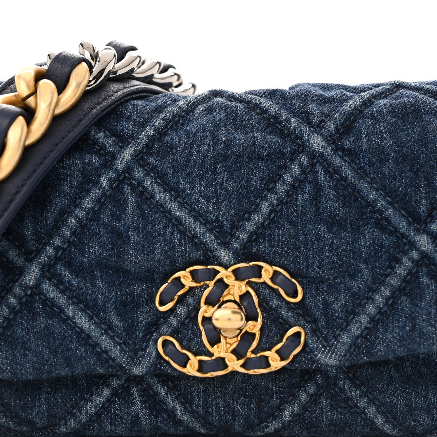 Denim Quilted Chanel 19 Waist Bag Blue