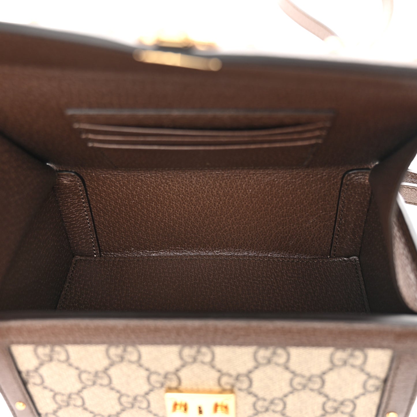 GG Supreme Monogram Textured Dollar Calfskin Mini Trunk Shoulder Bag Beige Ebony New Acero