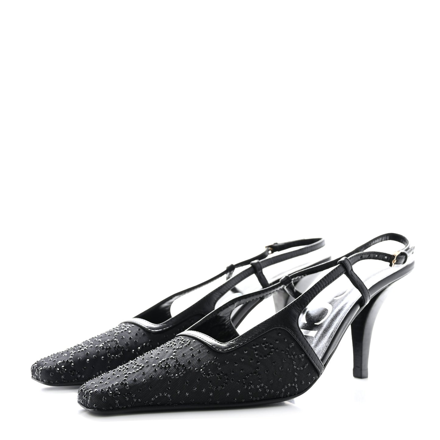 Moire Fabric Malaga Kid Crystal GG Monogram Square G 75mm Slingback Pumps 36 Black