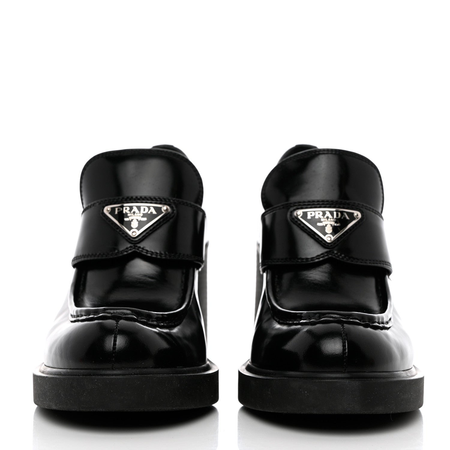 Prada Spazzolato Metal Triangle Logo 85mm Loafers 41 Black 2 of 13