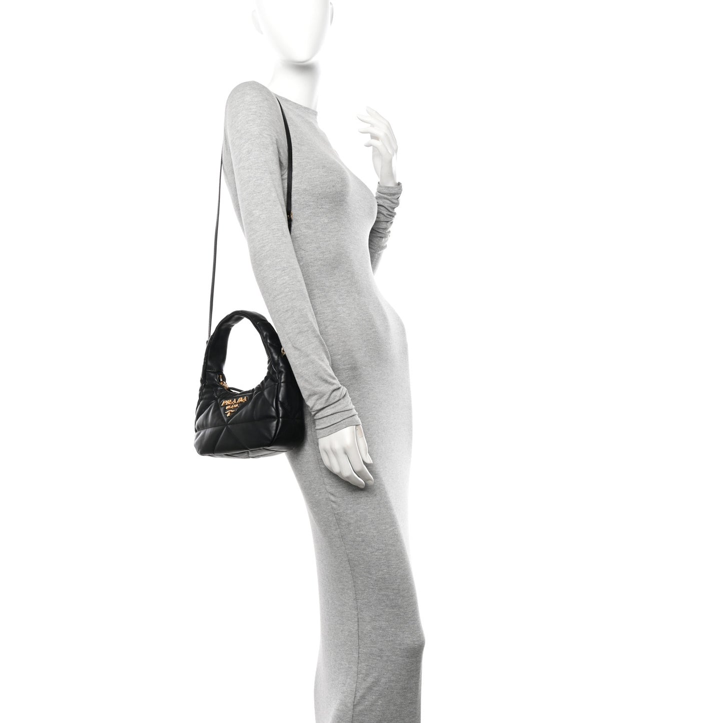 Nappa Triangle Stitched Mini Zippered Hobo Bag Black
