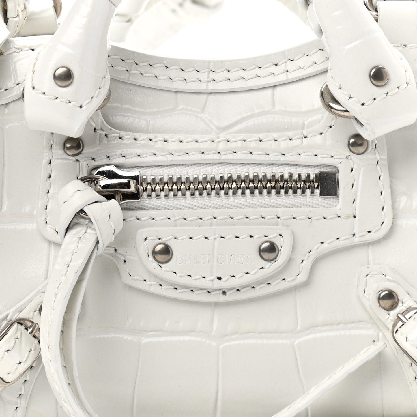 Extra Supple Calfskin Crocodile Embossed Neo Classic Silver Hardware Super Nano City Crossbody White