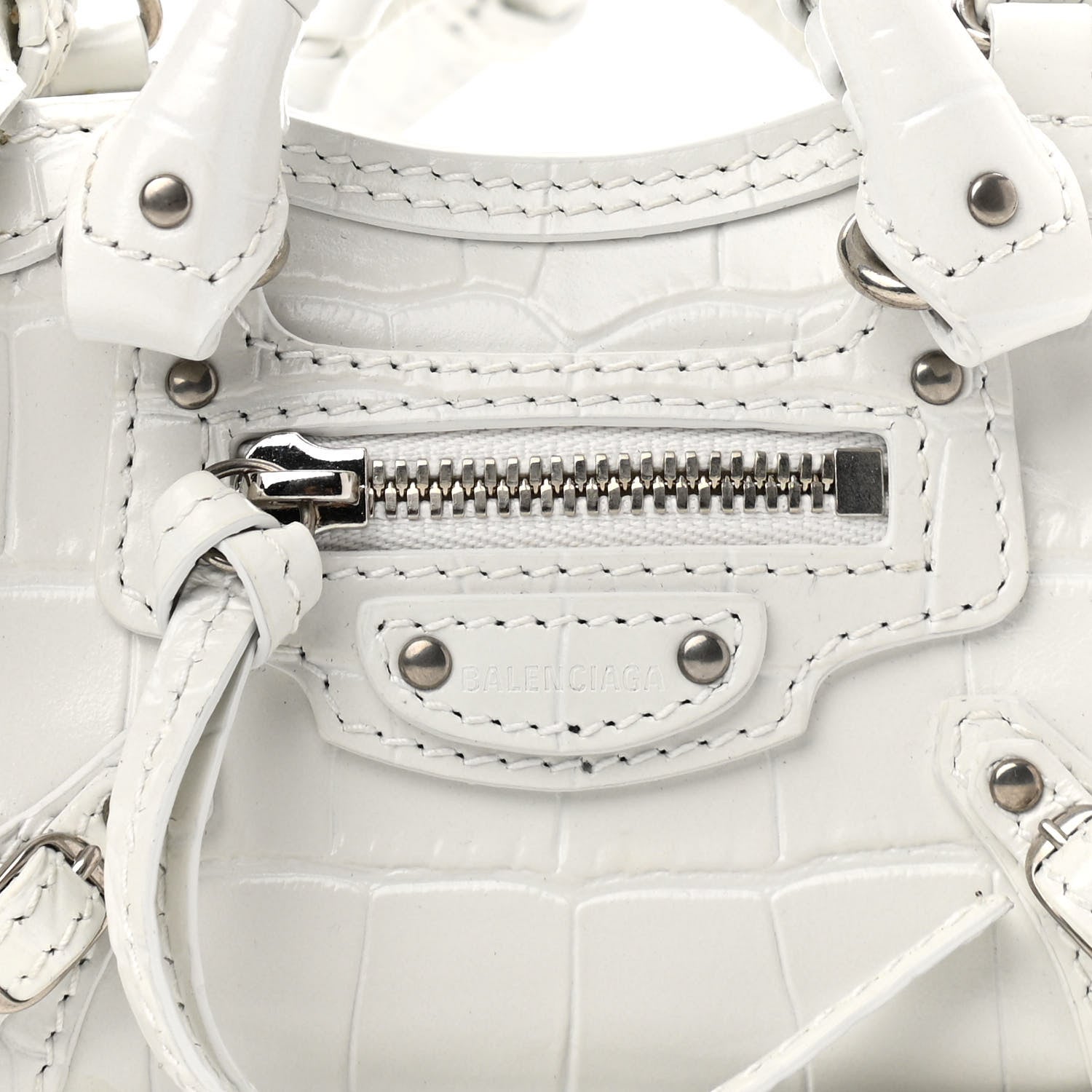 Balenciaga Extra Supple Calfskin Crocodile Embossed Neo Classic Silver Hardware Super Nano City Crossbody White 10 of 13