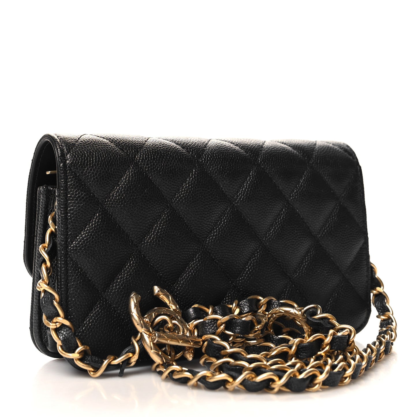 Caviar Quilted Dynasty Flap Phone Holder With Chain Black