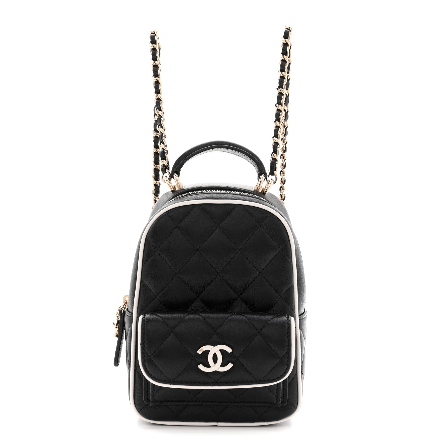 black quilted mini backpack Chanel Lambskin Quilted Mini Backpack Black White 1874738 – FASHIONPHILE